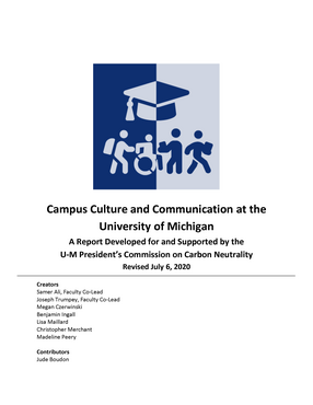 Cover image for Campus Culture and Communication at the University of Michigan: A Report Developed for and Supported by the U-M President&#39;s Commission on Carbon Neutrality