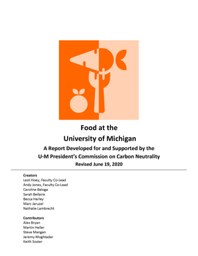 Cover image for Food at the University of Michigan: A Report Developed for and Supported by the U-M President&#39;s Commission on Carbon Neutrality