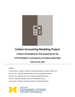 Cover image for Carbon Accounting Modeling Project: A Report Developed for and Supported by the U-M President&#39;s Commission on Carbon Neutrality