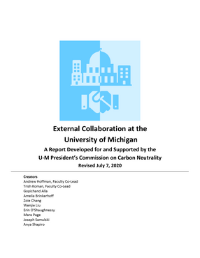 Cover image for External Collaboration at the University of Michigan: A Report Developed for and Supported by the U-M President&#39;s Commission on Carbon Neutrality