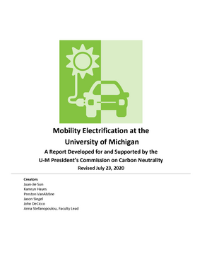 Cover image for Mobility Electrification at the University of Michigan: A Report Developed for and Supported by the U-M President&#39;s Commission on Carbon Neutrality