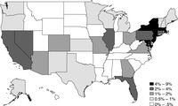 Figure 6.1: Map showing Jewish population percentage by state.