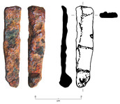 Photograph and drawing of sheet iron strip fragment.