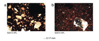 Two (a-b) microscopic photographs of pottery specimens.