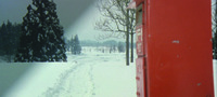 Discontinuity in Action, Shot (3): Long Shot from Viper’s point of view of the empty field of snow in front of him: the small postbox looms gigantically on the Right but Tetsu has mysteriously disappeared from the landscape. The transluscent mask over the frame still in place.