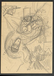 Rough pencil sketch of Columbine, in a half mask, above, strangling Pierrot, in a skullcap, below. On the drawing appear the words “venez,” “vous,” and “êtes,” three of the words in the phrase “Venez sans céremonies et telle que vous êtes!” (Come without ceremony just as you are!), which Pierrot says to Columbine just before she comes to his garret to kill him.