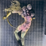 The hand-tinted black and white photograph from The Games of the Doll series (1938-1949) by Hans Bellmer represents the doll body parts placed on top of a checked fabric. Together these features form an arch, itself emphasized by the addition of a hoop. While the trunk is once again formed by two identical pelvises around a central stomach sphere, the upper body is now an extra pelvis and a multitude of different-sized balls.