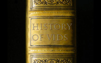 Fancy gold leather-­bound spine of a book called History of Vidding