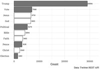 A horizontal bar graph showing the most frequently occurring Twitter terms collected for use in the chapter’s analysis.
