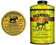 The labels of Abiel Bickmore’s salve and powder that cured sores on work horses. The Bickmore powder, backed in 1884 by Herbert and George Gray, gave the Gray family national distribution experience that they used in marketing canoes.