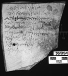 Fig 13: Ostraka 5 inscribed on concave side only, obliquely to the throwing marks. Hand is mostly semicursive, with numerals written in elaborate, print hand. This might be a receipt for jars of new wine.