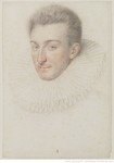 Drawing in red and black chalk of François de Bourbon, the Prince de Montpensier, only the head, turned slightly to the left, wearing a large ruff.