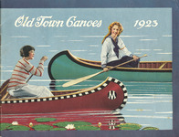A 1923 Old Town Canoe catalog cover featuring two women paddling solo.