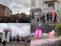 Figure 8.1. Four photographs from the “Festival of Freedom” at the Castle Square in Warsaw, taken on June 4, 2014. They show crowds, placards, and official promotional installations