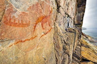 A color photograph of a pictograph on a rock wall.