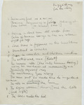 List, handwritten in English, of several of Eisenstein's ideas for scenes in The Glass House that would focus on shifted perspective and juxtaposition.