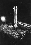 Figure 8.2. The Unveiling of the Monument for Fallen Shipyard Workers in Gdańsk on December 16, 1980. The night scene shows a large crowd surrounding the monument, which consists of three high pillars
