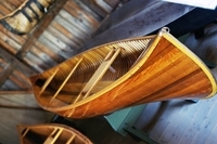 A cedar-strip canoe made in Peterborough, Ontario, on exhibit at the Antique Boat Museum in Clayton, New York, 2005.