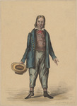 Actor George Hill as the character Brother Jonathan in a costume with red, white, and blue stripes.
