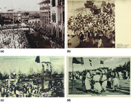 Old sepia photographs depicting ceremonies and rituals in Omani Zanzibar.