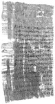Contract of sale for a slave in the form of a synchoresis; Alexandria, 215–217 CE. Black and white image of the front of a piece of papyrus with writing on it.