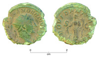 Two photographs showing back and front of bronze coin.