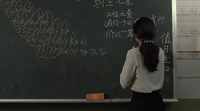 writing on chalkboard in classroom