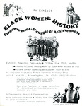Flyer includes images of South African women's rally, Tubman, Trackwomen, and Angelou. Announces the exhibit and special event. See Resources for full description.