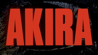 The typographic title in bright red English letters reads "Akira," which are superimposed over the black center of a giant crater where Tokyo used to be.