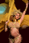 Fan Art, created by digital media, of pop star Beyoncé at the Grammys in gold, with her pregnant belly prominent