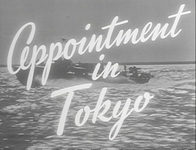 In black and white cinematography, the title is written in white handwriting in English superimposed over a warship in the Pacific Ocean.