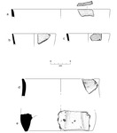 Sketches (a-e) of 5 pieces of prehistoric pottery from Gajtan.