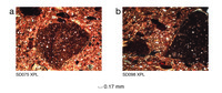 Two (a-b) microscopic photographs of pottery specimens.