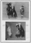 The page from the periodical Deutsche Kunst und Dekoration (German Art and Décor) features two doll photographs in black and white. The top photograph shows a younger male bystander exchanging glances with an elegant woman in black, who is walking arm in arm with another man, and pointing with her finger toward his crotch. The bottom photograph depicts a female bystander and a couple kissing chastely. Upon closer examination, one notices the hand of the female reaching towards her partner’s crotch to fondle him.