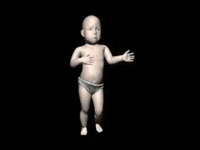 Moving image of a 3D baby in a diaper dancing a cha-cha.