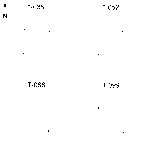 Schematic drawings, each with four quadrants numbered T-085, T-052, T-088, T-099 from left to right, respectively.