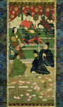 Hanging scroll image of Prince Shōtoku lecturing on the Śrīmālā Sūtra at Empress Suiko’s court.