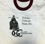White T-shirt with Columbia and large letters declaring “Helaine Victoria Press, Inc.” and “Girls Club of Monroe County.”