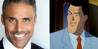 A post with side-by-side images, with the actor Rick Fox next to a user-designed animated fancast of Fox as a biracial racebent character
