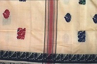 Mandapeta (between Rajahmundry and Draksharama) weavers generally choose to add cotton embroided patterns throughout the sari.