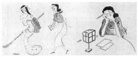 Five types of Takarazuka fans. From left to right: "courtesan," "early bird," "poetic," "bodyguard," and "copycat." From Hirabayashi (1935).