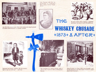 Lavishly designed card with ornate type: “The Whiskey Crusade 1873 & After.” Each of the seven images includes a small caption.