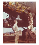 A crewman adds another mission marker to the combat tally on the fuselage of the B-17 Idiots’ Delight.