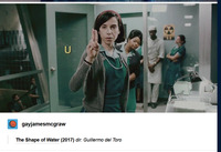 A GIF set of 5 horizontal media images depicting scenes from the film The Shape of Water