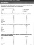 English language version of the Bosniak Identity Research Survey Questionnaire booklet generated specifically for this study with a focus on topics relating to the participants’ perceptions about their group and Bosniak identity. The 14-page booklet begins with the heading and an explanation of the purpose of the study, confidentiality protocols, and the researcher’s contact information. Each of the following pages of the questionnaire relates to different aspects of Bosnian Muslim groupness. The booklet ends with questions about the participant’s demographic information. The survey was designed to collect the maximum amount of information about the group, however, the discussion and data description provided in the book is limited only to the questions used for this inquiry. Social Distance page.