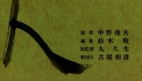 Stills showing film credits, with repeated but unique calligraphic characters on a greenish-yellow background