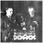 Above. Edsel and Henry Ford with the 1935 V-8 engine