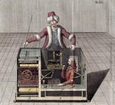 From book that tried to explain the illusions behind the Kempelen chess playing automaton (known as the Turk) after making reconstructions of the device.