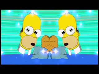 A video trailer for The Simpsons Game, parodying Pokémon and other Japanese games, depicting Homer and Lisa Simpson in a Japanese cartoon-style land, fighting various enemies.