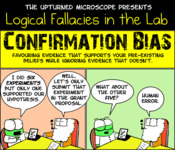 A comic strip illustration that shows two characters demonstrated confirmation bias.